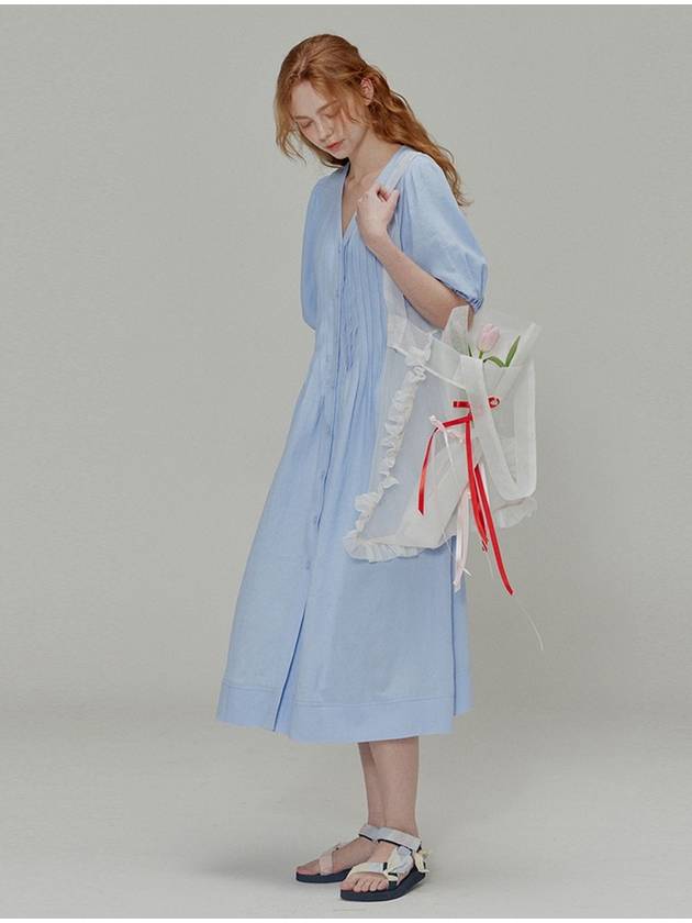 Linen pleated midi dress blue - OPENING SUNSHINE - BALAAN 2