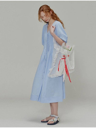 Linen Pleated Midi Dress Blue - OPENING SUNSHINE - BALAAN 2