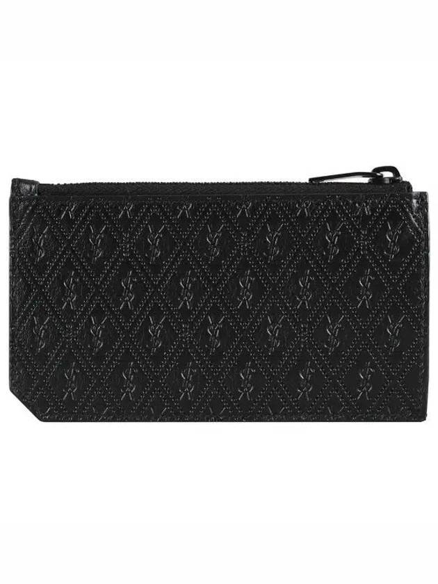 Monogram Zipper Card Wallet Black - SAINT LAURENT - BALAAN 2