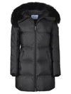 women triangle logo fur trimming padding black - PRADA - BALAAN 1