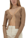 La Maille Pralu Longue Micro Charm Logo Cardigan Light Brown - JACQUEMUS - BALAAN 5