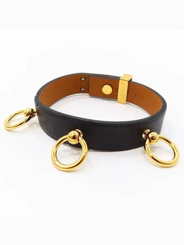 MINI DOG black leather gold ring buckle bracelet - HERMES - BALAAN 2