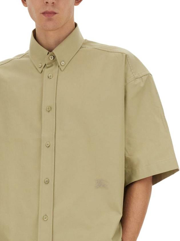 Cotton Oxford Short Sleeve Shirt Green - BURBERRY - BALAAN 5