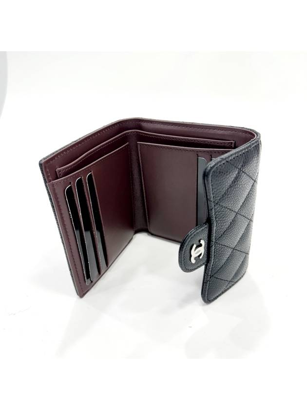 Small Classic Flap Wallet Grained Calfskin Silver Black - CHANEL - BALAAN 4