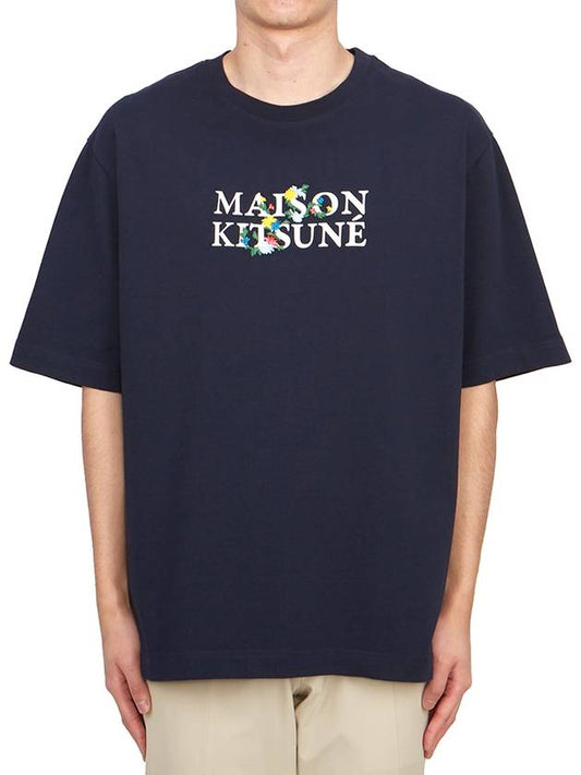 Flowers Oversized Short Sleeve T-Shirt Navy - MAISON KITSUNE - BALAAN 2