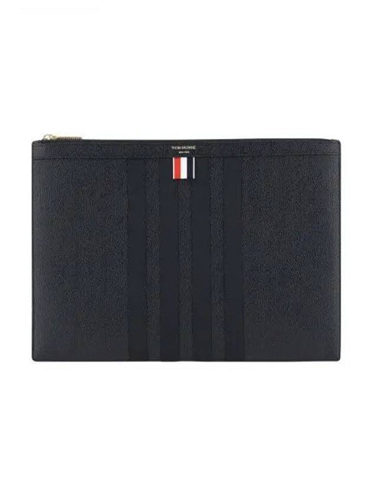 diagonal striped leather clutch bag black - THOM BROWNE - BALAAN 2