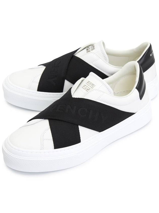 Double Webbing Strap Leather Slip Ons White - GIVENCHY - BALAAN 2