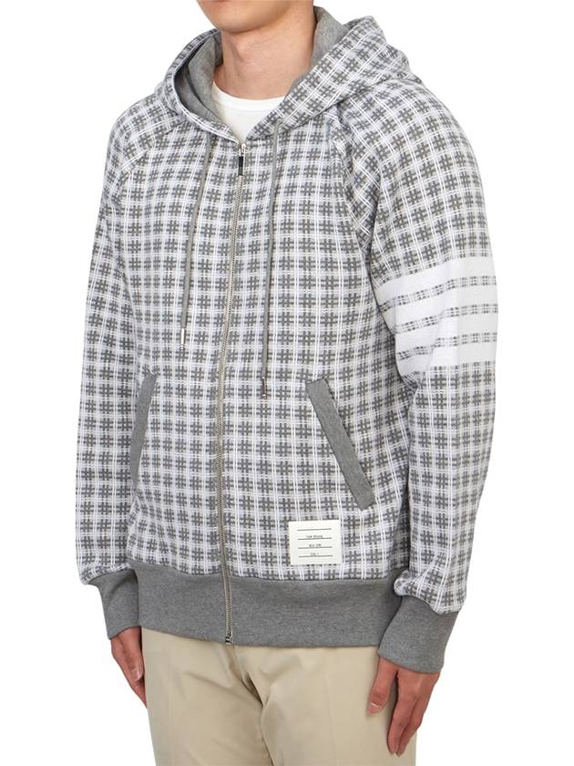 Cotton Check Jacquard 4-Bar Zip-Up Hoodie Grey - THOM BROWNE - BALAAN 4