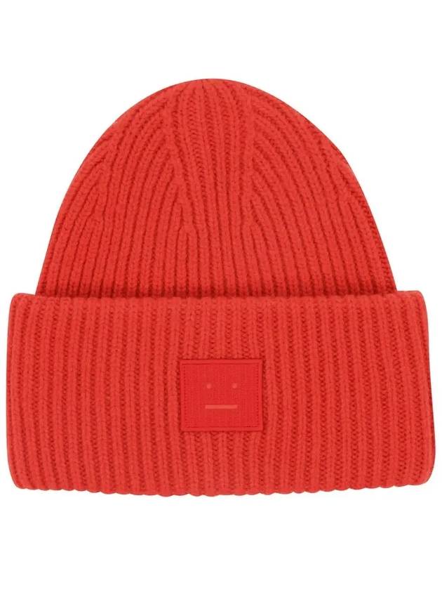 Face Patch Ribbed Wool Beanie Red - ACNE STUDIOS - BALAAN 2