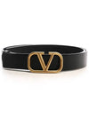 Gold V Logo Signature Leather Belt Black - VALENTINO - BALAAN 4