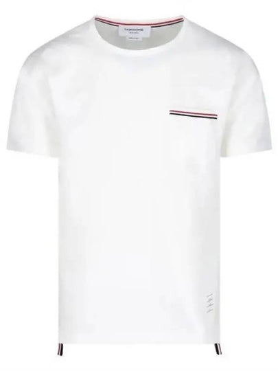 Men's Medium Weight Jersey Tipped Pocket Crewneck Short Sleeve T-Shirt White - THOM BROWNE - BALAAN 2