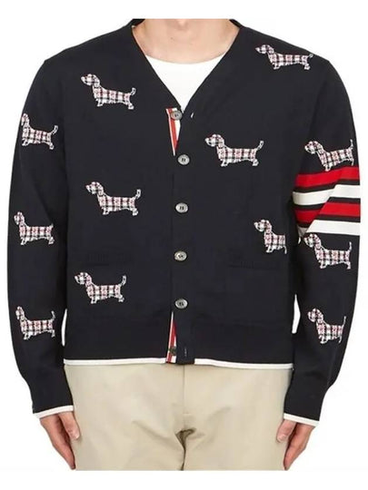 Hector 4 Bar V Neck Wool Cardigan Navy - THOM BROWNE - BALAAN 2