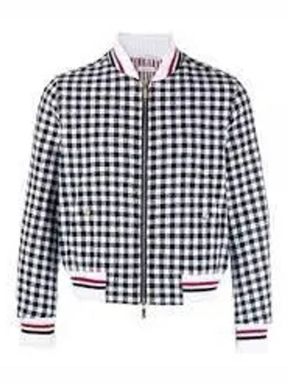 Gingham Boucle Knit Rib Cotton Bomber Jacket Navy - THOM BROWNE - BALAAN 2