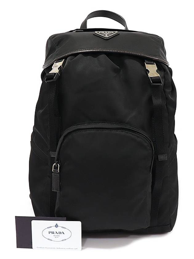 1BZ039 Black Tesuto Pocono Nylon Silver Triangle Logo Bella Backpack - PRADA - BALAAN 2