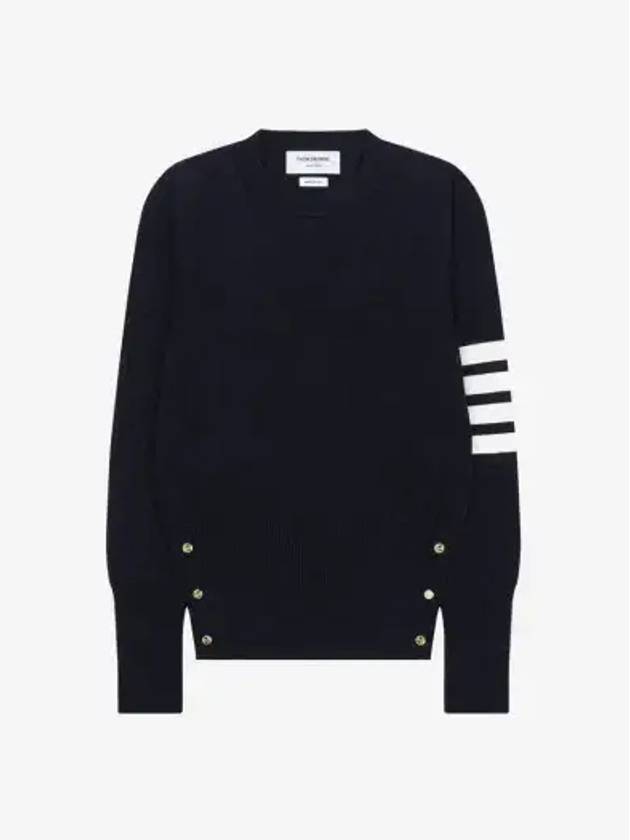 Milano Stitch Crewneck 4-Bar Cotton Crepe Knit Top Navy - THOM BROWNE - BALAAN 3