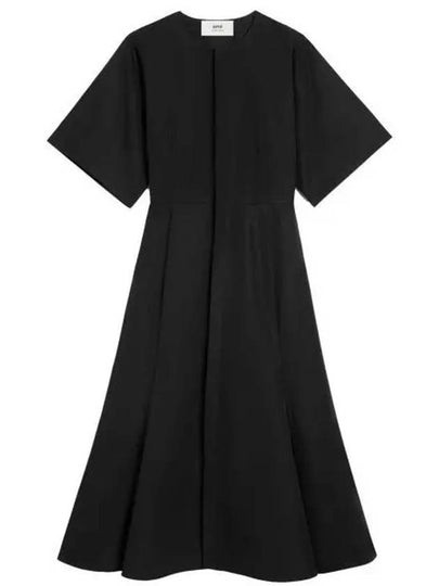 Mid Sleeve Round Neck Midi Dress Black - AMI - BALAAN 2