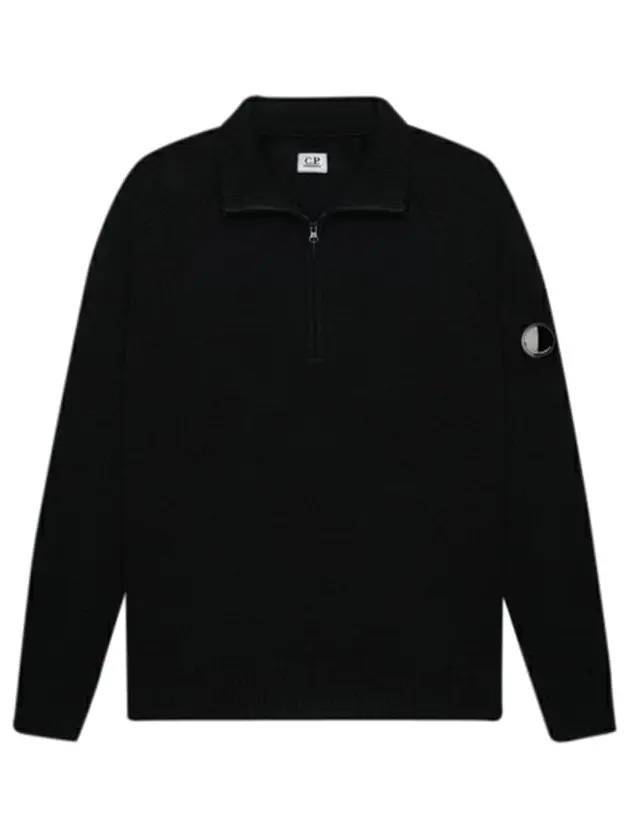 Lens Pocket Half Zip Up Wool Knit Top Black - CP COMPANY - BALAAN 1