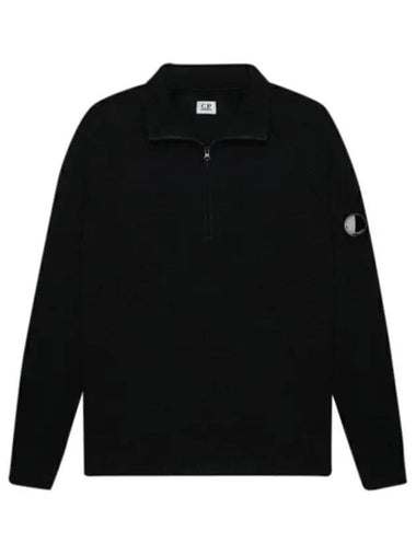 Lens Pocket Half Zip Up Wool Knit Top Black - CP COMPANY - BALAAN 1