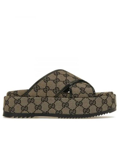 GG Platform Canvas Slippers Beige Blue - GUCCI - BALAAN 2