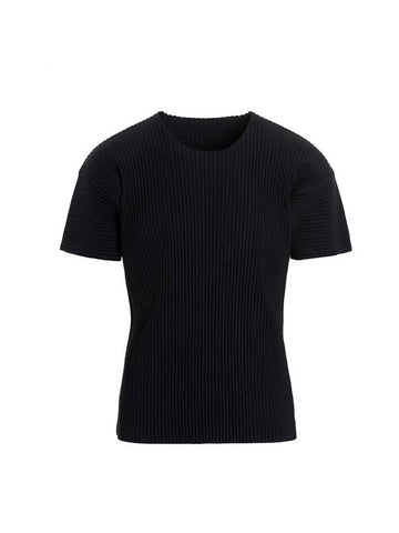 Pleated Short Sleeve T-Shirt Black - ISSEY MIYAKE - BALAAN 1