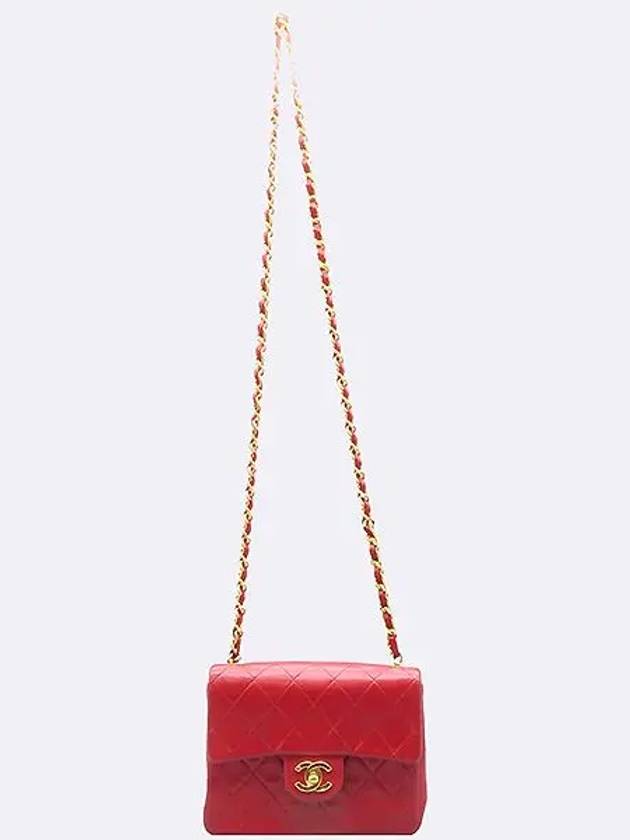 Lambskin red color gold classic mini chain cross bag - CHANEL - BALAAN 2