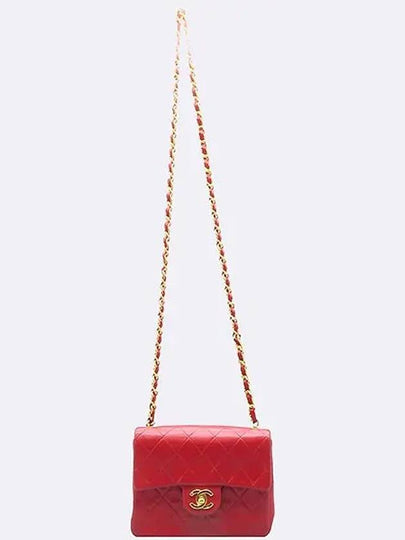 Lambskin red color gold classic mini chain cross bag - CHANEL - BALAAN 2