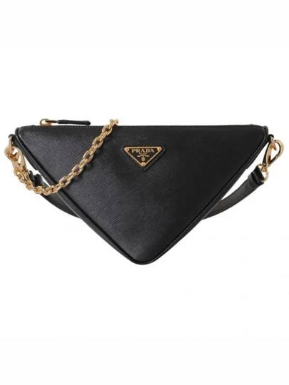 Triangle Saffiano Leather Shoulder Bag Black - PRADA - BALAAN 2