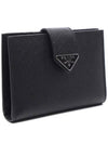 Triangle Logo Saffiano Flap Card Wallet Black - PRADA - BALAAN 4