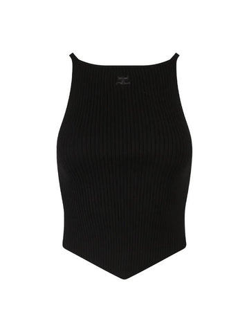 Logo Ribbed Pointy Knit Sleeveless Black - COURREGES - BALAAN 1