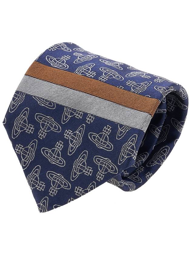 All Over Logo Silk Jacquard Tie Navy - VIVIENNE WESTWOOD - BALAAN 10