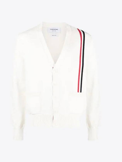 RWB Striped Intarsia Cotton Cardigan White - THOM BROWNE - BALAAN 2