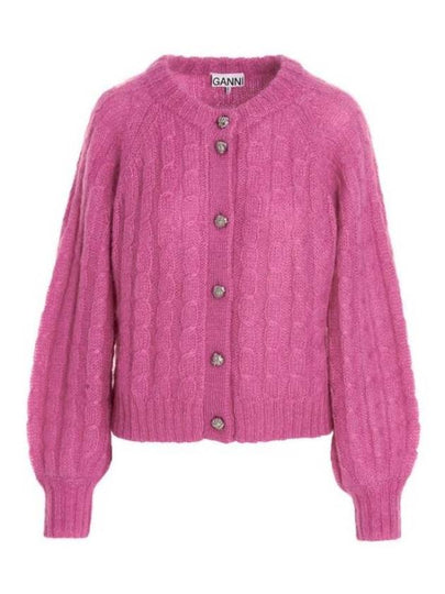 Women's Jewel Button Relaxed Mohair Cardigan Pink - GANNI - BALAAN 2