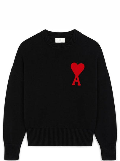 Embroidered Big Heart Oversized Fit Knit Top Black - AMI - BALAAN 2