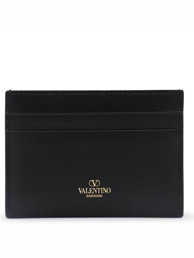 V Logo Signature Leather Card Wallet Black - VALENTINO - BALAAN 3