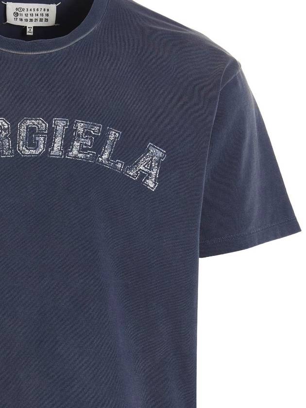 Logo Print Cotton Short Sleeve T-Shirt Blue - MAISON MARGIELA - BALAAN 4