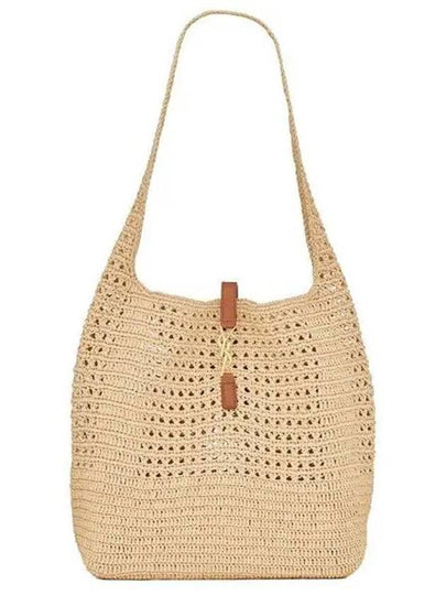 Raffia Crochet Hobo Shoulder Bag Natural - SAINT LAURENT - BALAAN 2