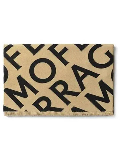 Lettering Double Wool Scarf Camel - SALVATORE FERRAGAMO - BALAAN 2