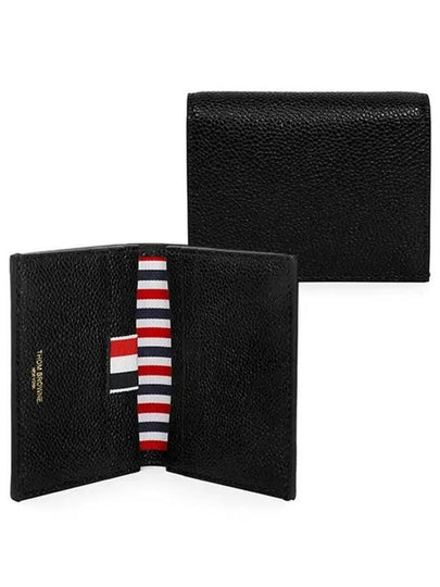 Pebble Grained Leather Double Card Wallet Black - THOM BROWNE - BALAAN 2