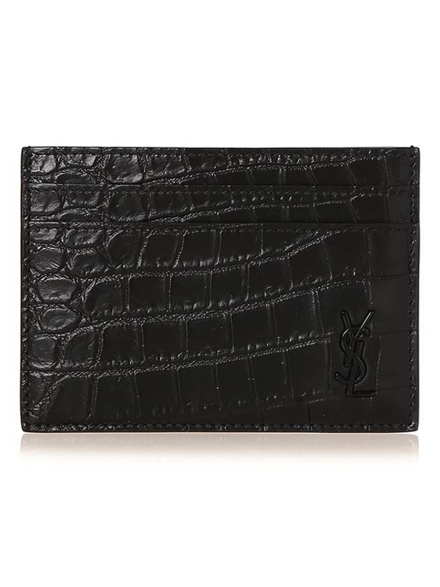 Monogram Embossed Logo Leather Card Wallet Black - SAINT LAURENT - BALAAN 1