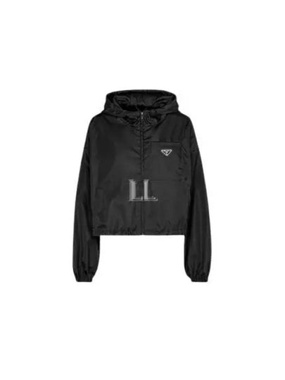 Re-Nylon Crop Hooded Jacket Black - PRADA - BALAAN 2