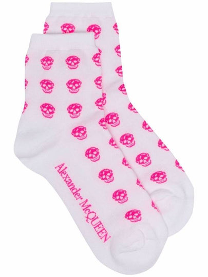 Women's Fuchsia Skull Pattern Socks White - ALEXANDER MCQUEEN - BALAAN 2