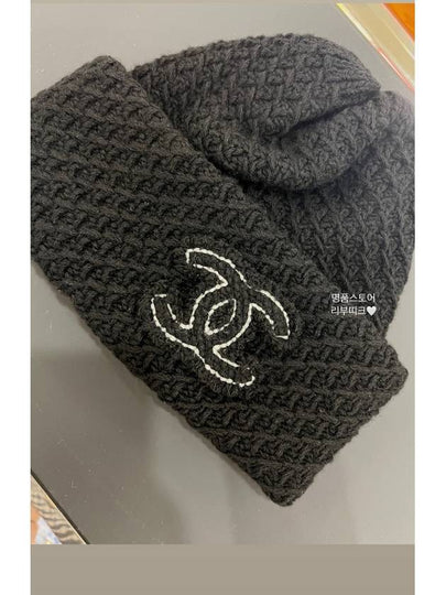 CC Logo Cashmere Beanie Hat Black Fall Winter Unisex - CHANEL - BALAAN 2