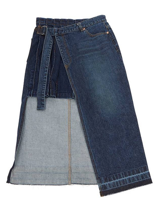 Overlapping Denim Midi Skirt Navy - SACAI - BALAAN 2