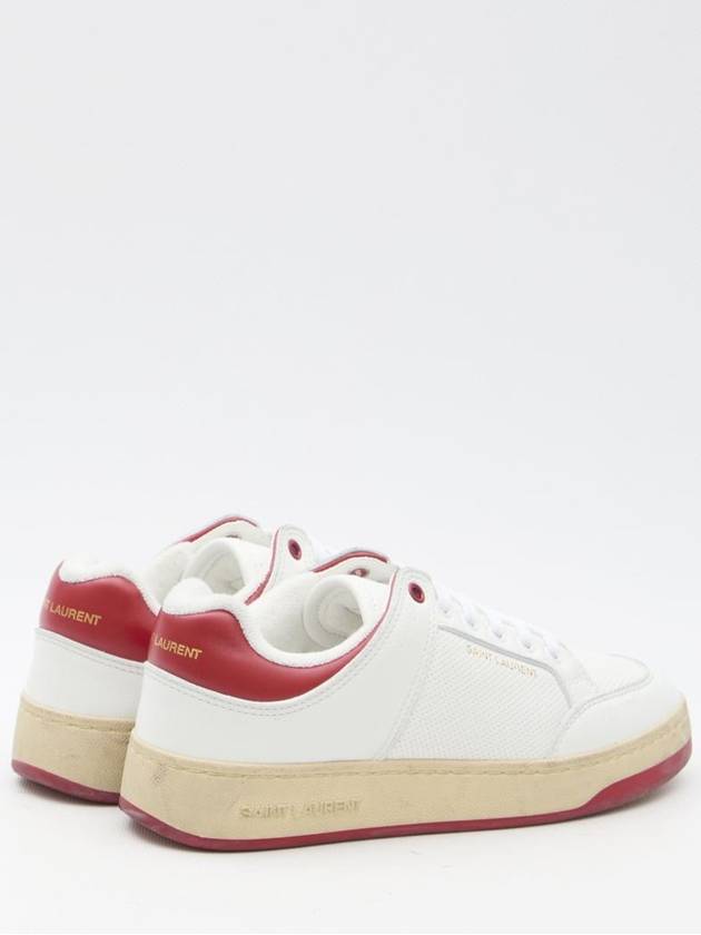 Crack Lace Up Calf Leather Low Top Sneakers White Red - SAINT LAURENT - BALAAN 4