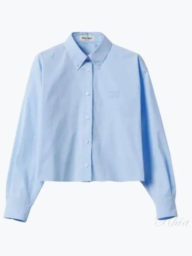 Embroidered Logo Poplin Long Sleeve Shirt Sky Blue - MIU MIU - BALAAN 2