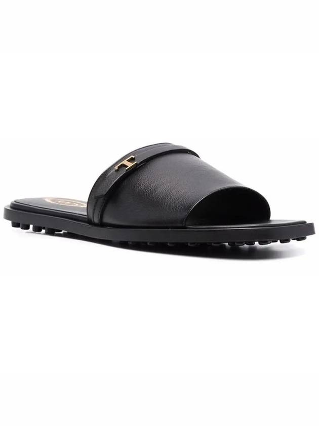 T Logo Open Toe Leather Slippers Black - TOD'S - BALAAN 4