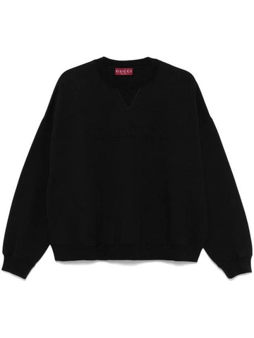 Embossed Logo Cotton Jersey Sweatshirt Black - GUCCI - BALAAN 1