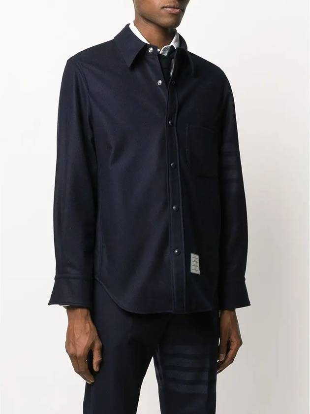 Snap Front Cashmere Wool Shirt Jacket Navy - THOM BROWNE - BALAAN 5