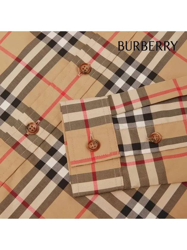 Vintage Check Stretch Cotton Long Sleeve Shirt Beige - BURBERRY - BALAAN 6