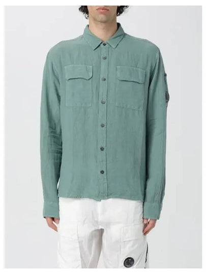 Linen Pocket Long Sleeve Shirt Green - CP COMPANY - BALAAN 2